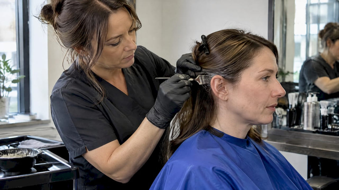 Stylist applying hair colour patch test