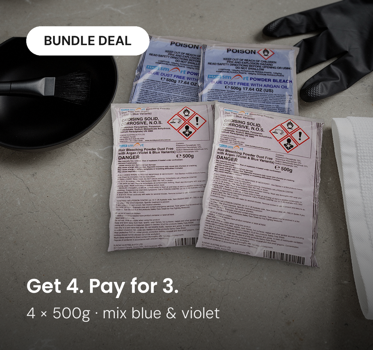 Hair Smart Powder Bleach 3 pack + 1 Free