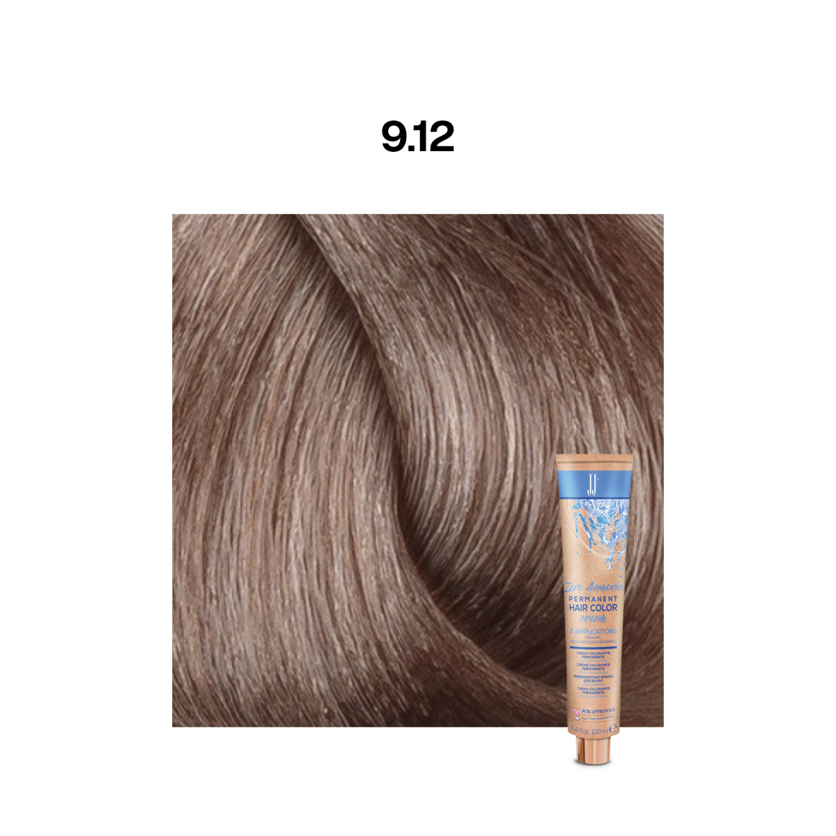 JJ Zero Ammonia Permanent Colour: 9.12 Ash Pearl Very Light Blonde